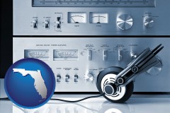 florida map icon and stereo equipment